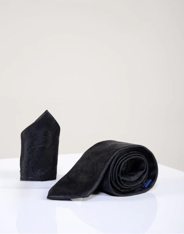 Marc Darcy Gentlemens set black paisley stropdas met pochet