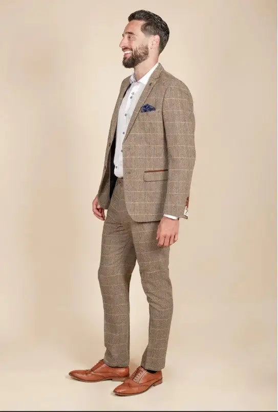 2-delig pak - bruin heren kostuum - Herringbone Brown suit