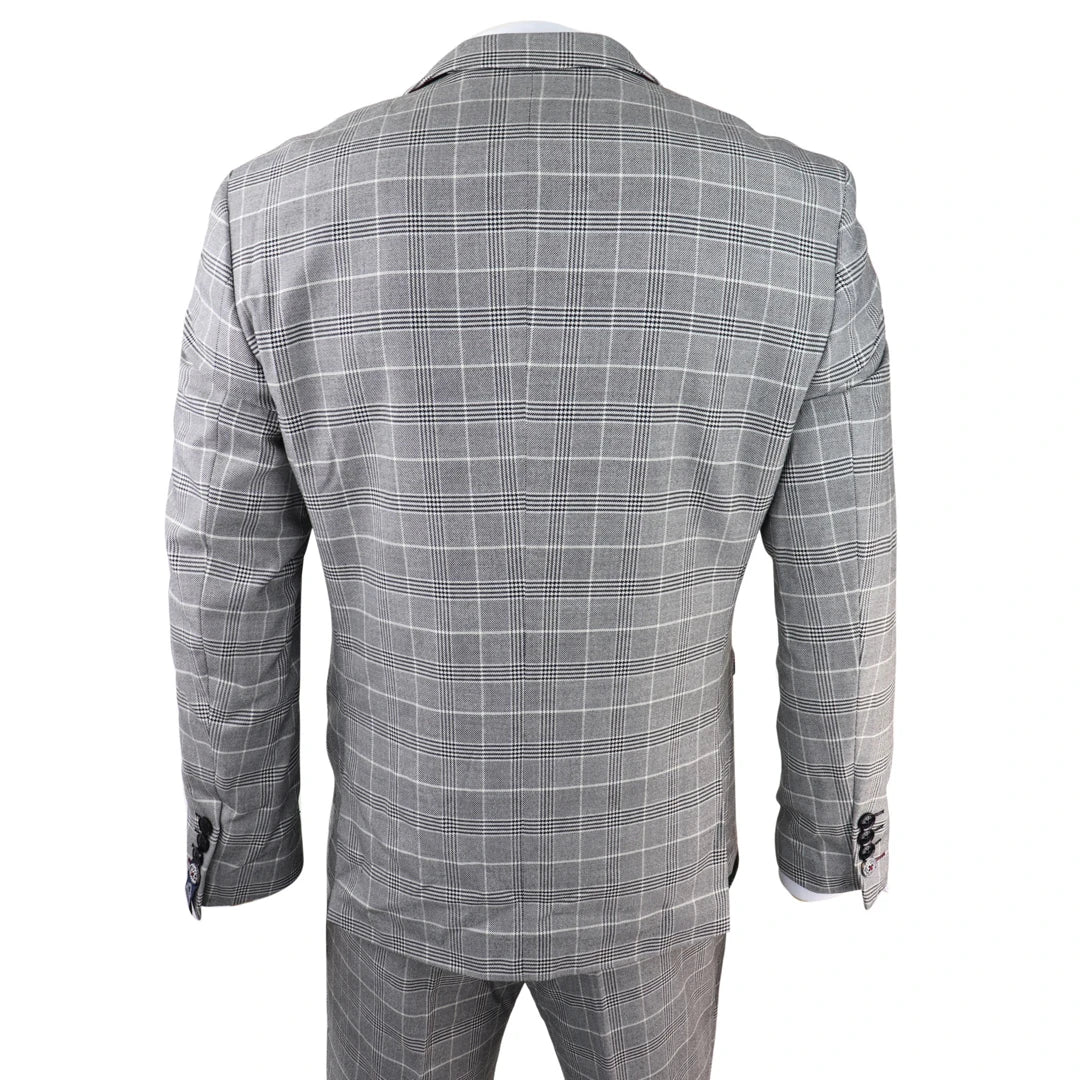 3 - delig Geruit Herenpak - Ross Grey Check - driedelig pak