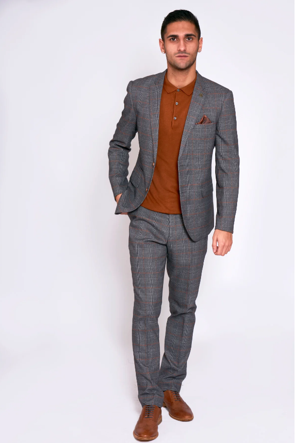 2 - delig pak - geruit heren kostuum - Jenson grey 2pc suit