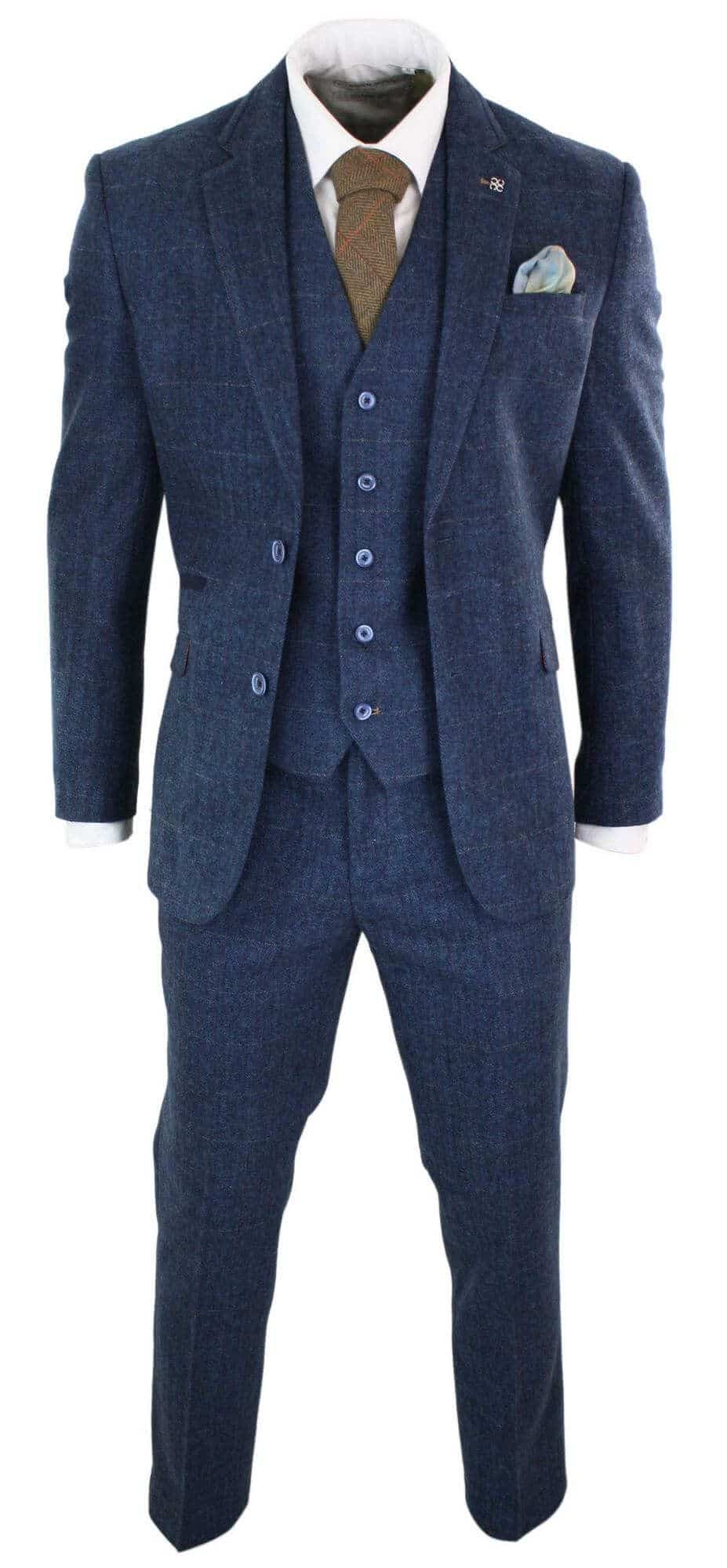 Driedelig pak Cavani Peaky stijl - Carnegi Navy Tweed Suit