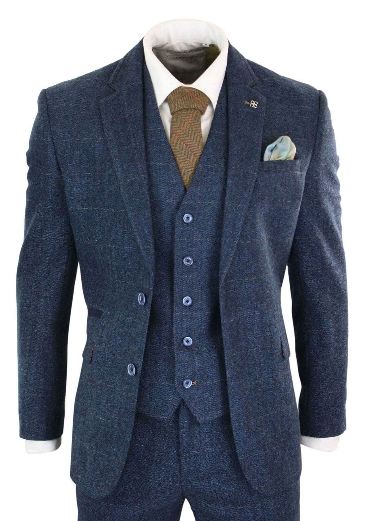 Driedelig pak Cavani Peaky stijl - Carnegi Navy Tweed Suit