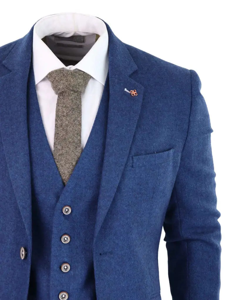 Heren kostuum Tweed slimfit Orson blue - driedelig pak