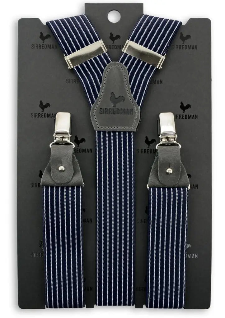 Klassieke Bretels Navy blue met grijze lederen lussen -