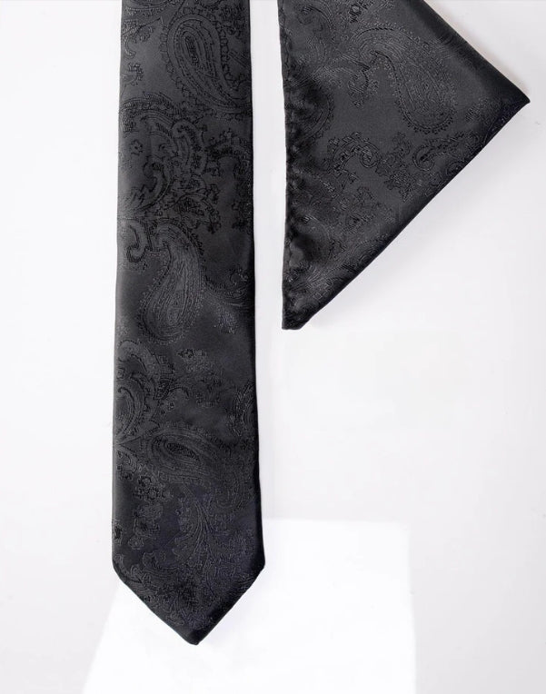 Marc Darcy Gentlemens set black paisley stropdas met pochet