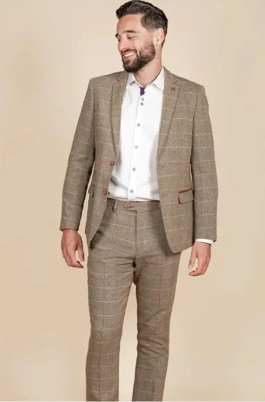 2-delig pak - bruin heren kostuum - Herringbone Brown suit