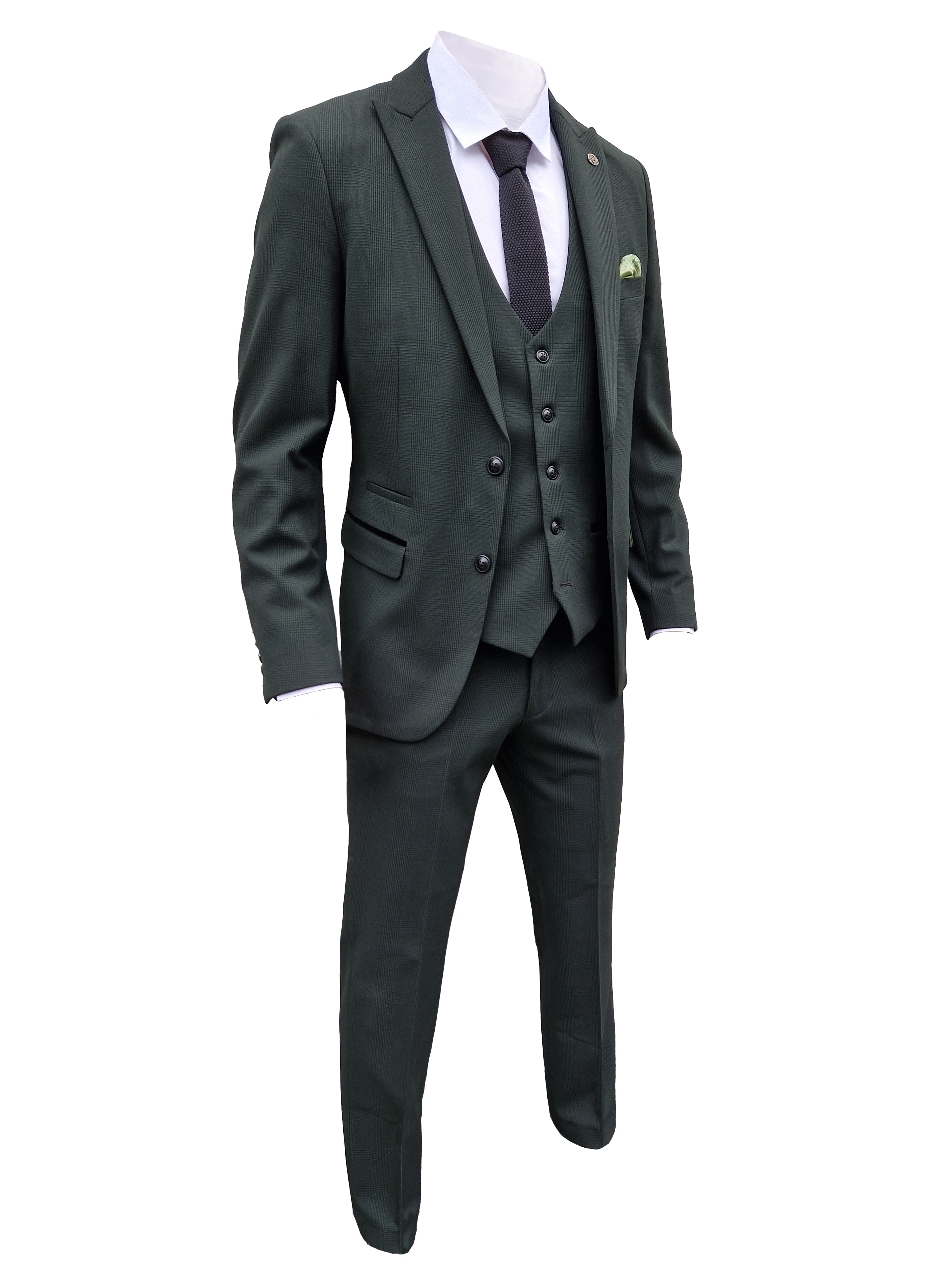 3-delig olive green heren kostuum geruit - Marc Darcy Bromley Olive suit
