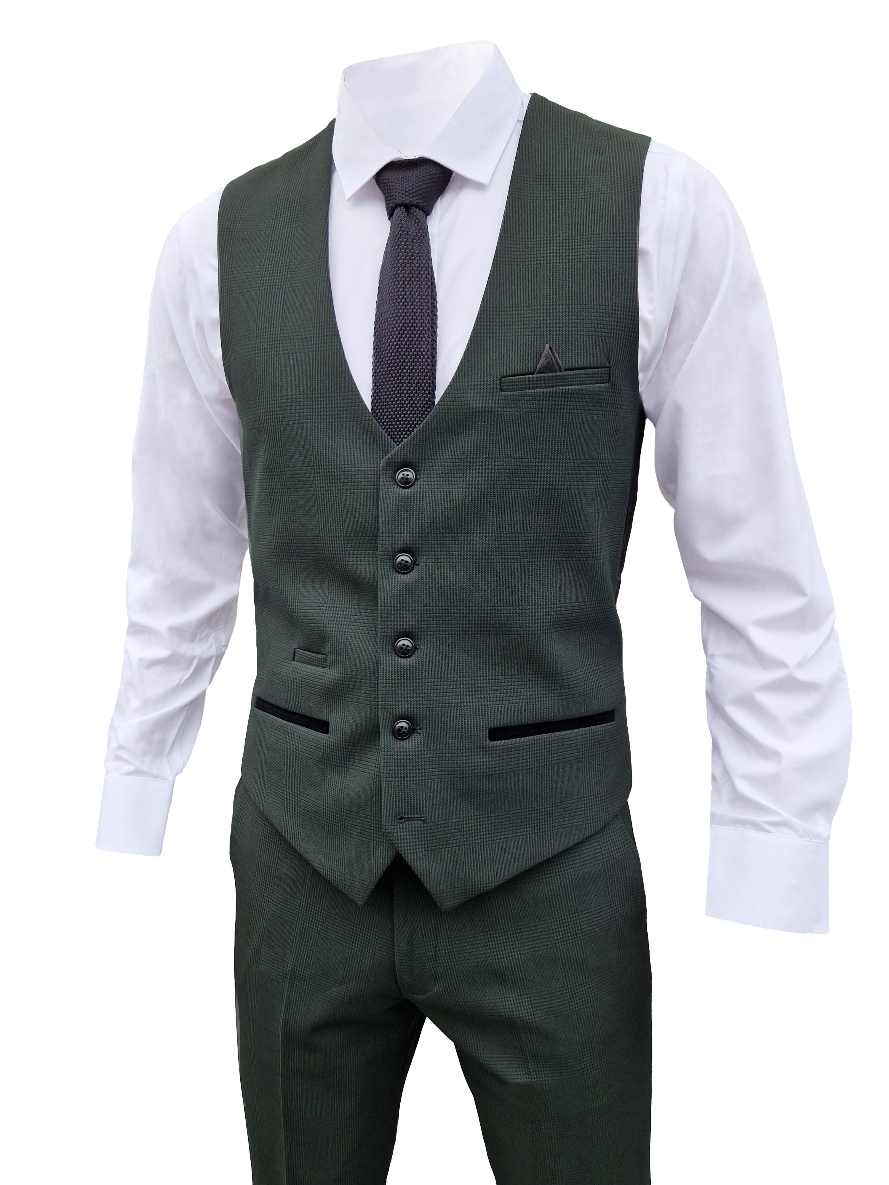 3-delig olive green heren kostuum geruit - Marc Darcy Bromley Olive suit