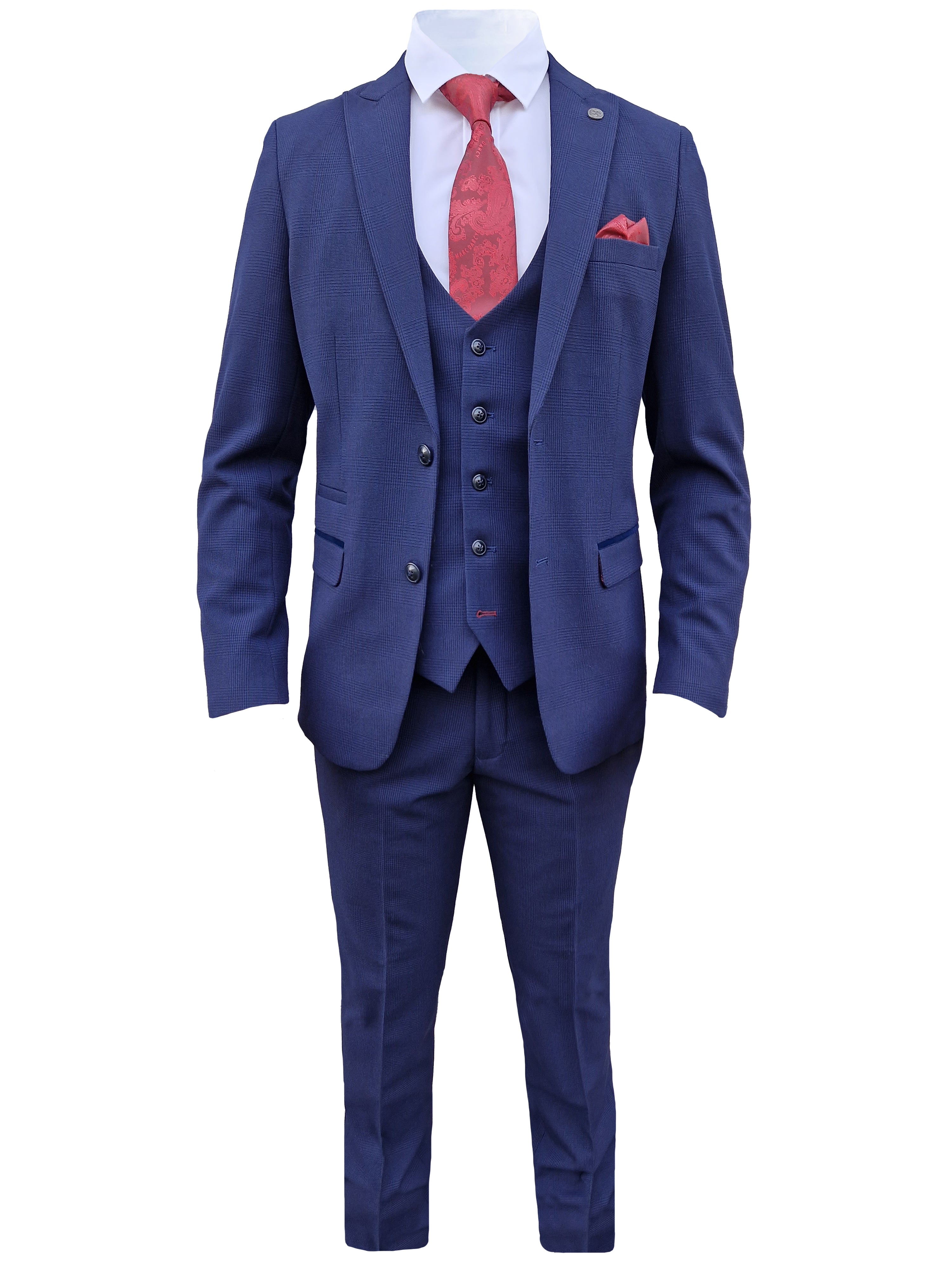 3-delig donker blauw heren kostuum geruit - Marc Darcy Bromley Navy suit