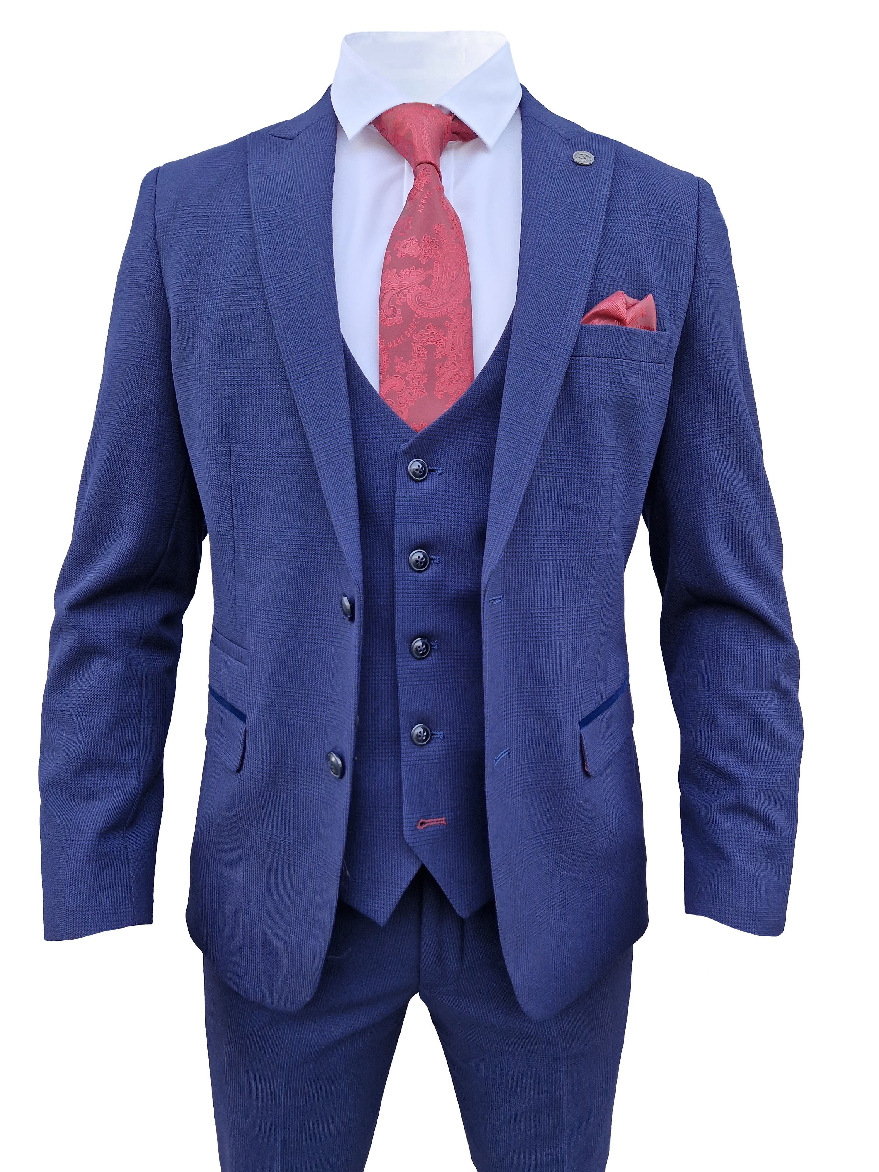 3-delig donker blauw heren kostuum geruit - Marc Darcy Bromley Navy suit