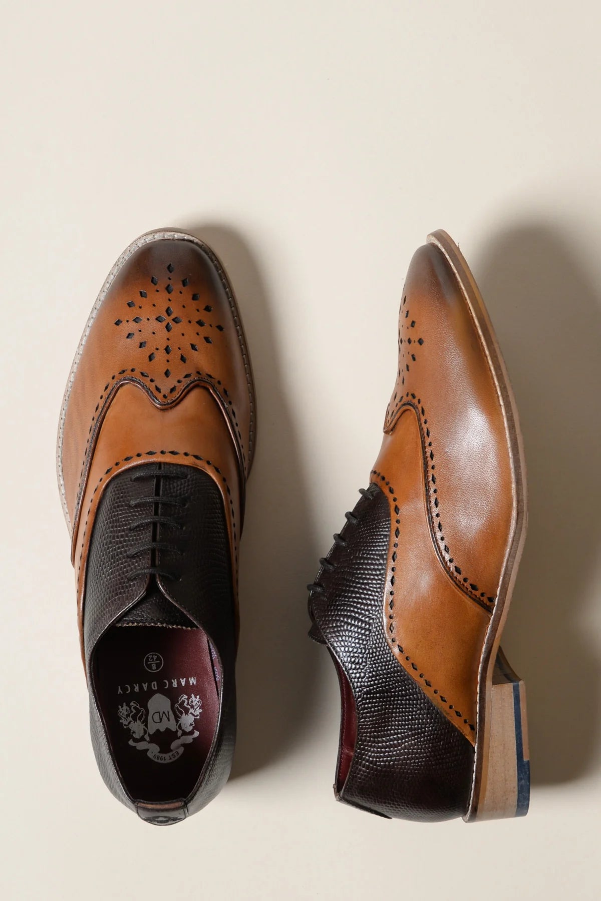 Bruine leren schoenen, Marc Darcy Ryan - Wingtip brogue