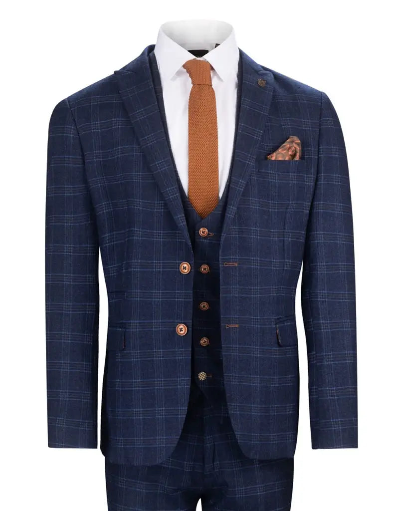Blauw pak met ruit - Chigwell tweedsuit - 44/xs - driedelig