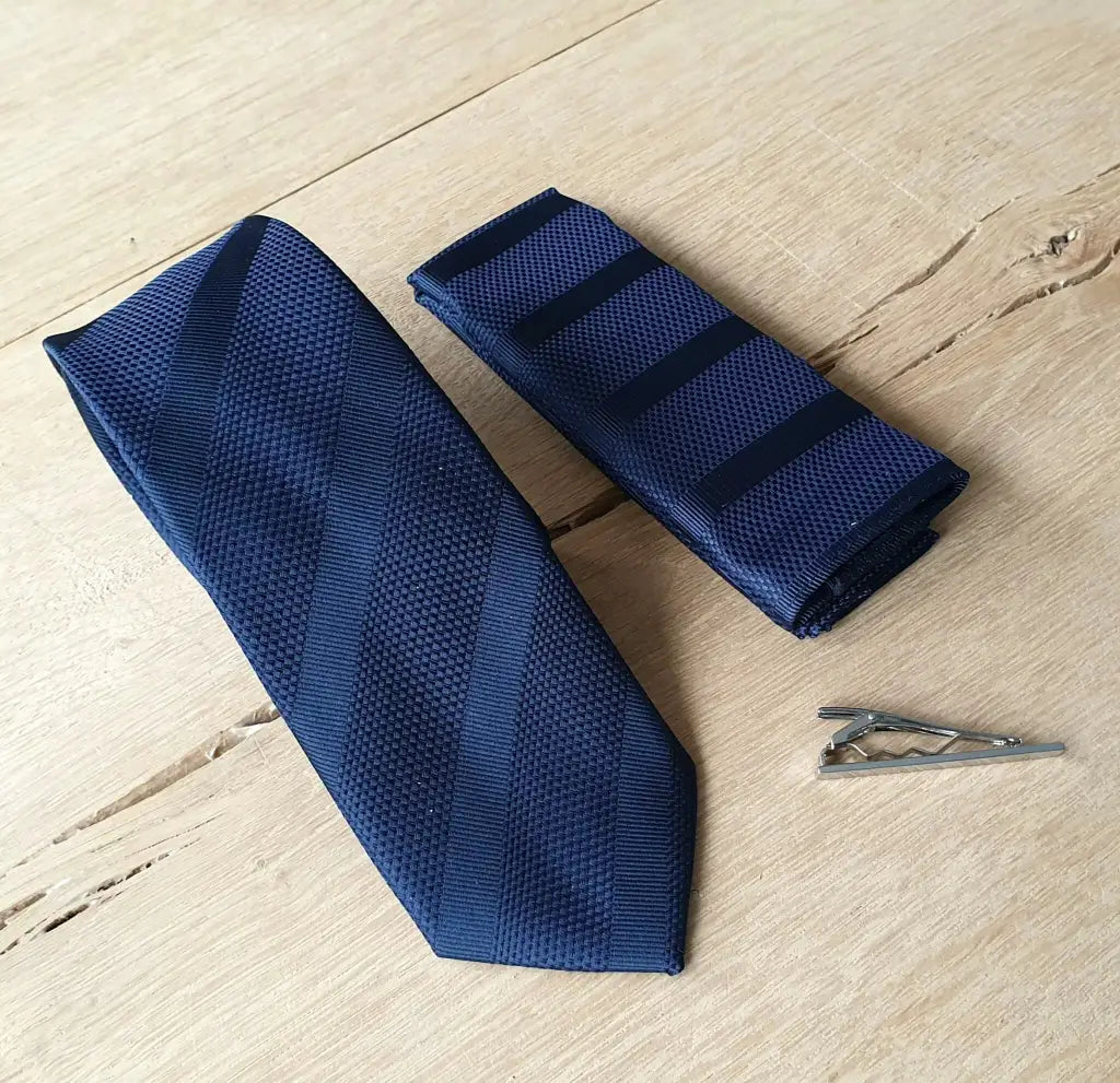 Cavani gentlemens set navy blue stropdas hankie clip -