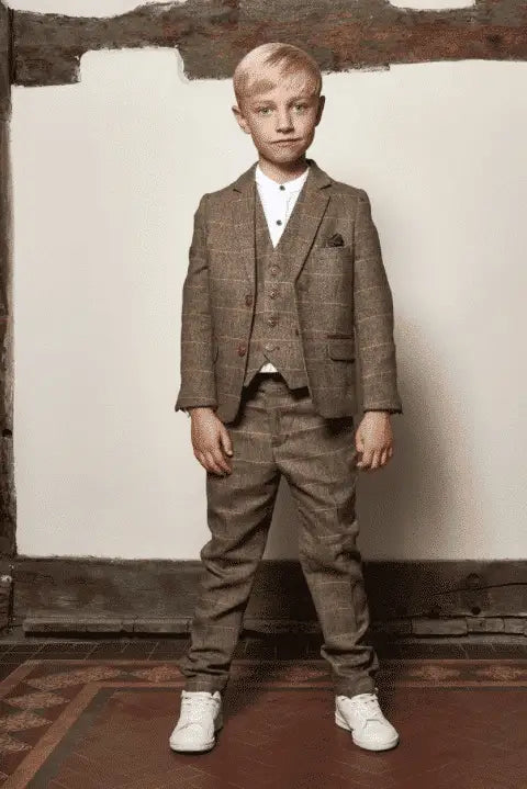 Driedelig pak voor kinderen - Tan Tweed - 1 jaar - kinder