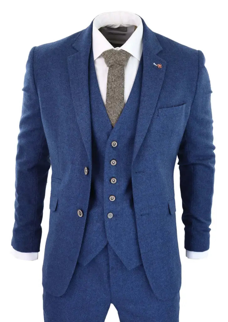 Heren kostuum Tweed slimfit Orson blue - 44/XS - driedelig