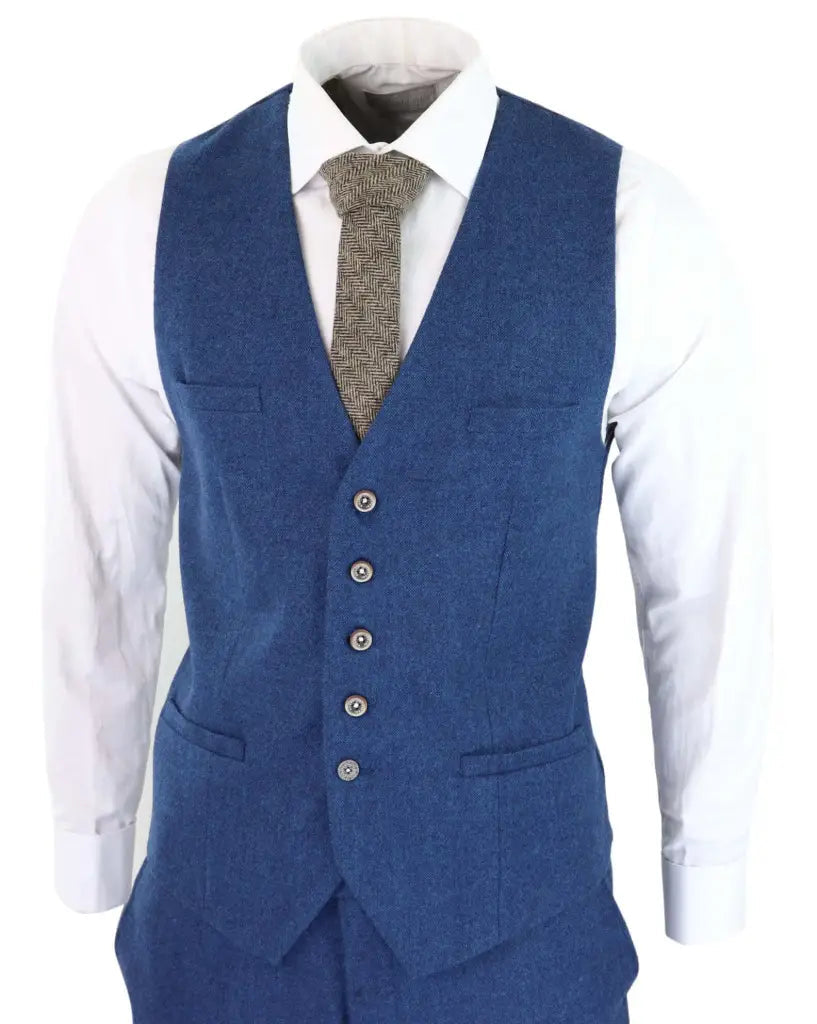 Heren kostuum Tweed slimfit Orson blue - driedelig pak