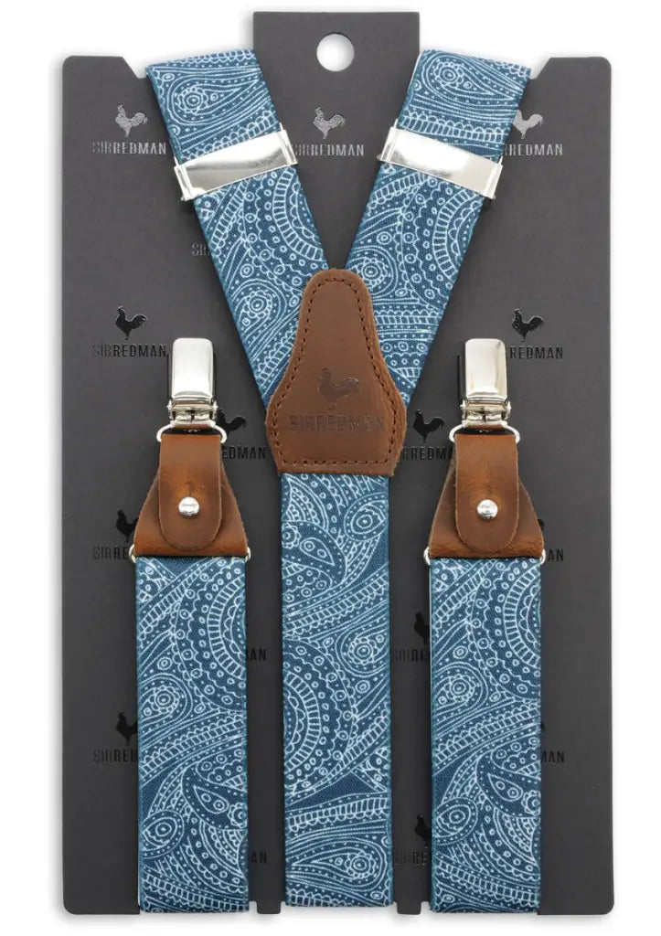Luxe bretels handgemaakt Paisley Sketch Blauw - bretels