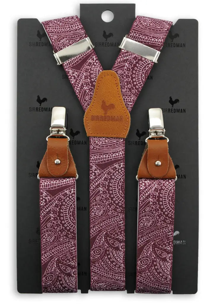 Luxe bretels handgemaakt Paisley Sketch Rood - bretels