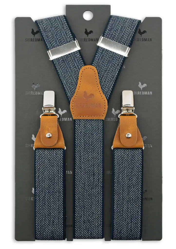 Luxe Bretels handgemaakt Visgraat motief Blauw - bretels