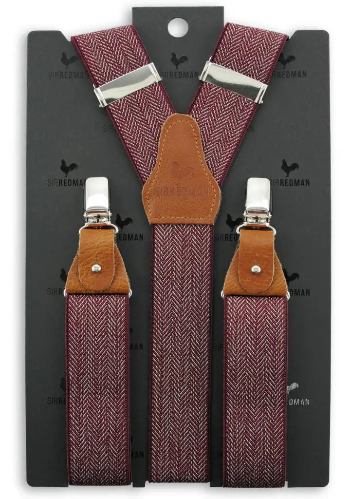 Luxe Bretels handgemaakt Visgraat motief Bordeaux - bretels