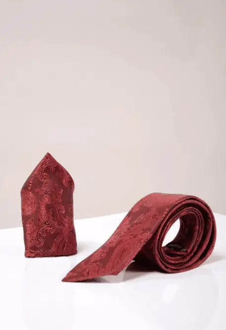 Marc Darcy Gentlemens set wine red stropdas & pochet -