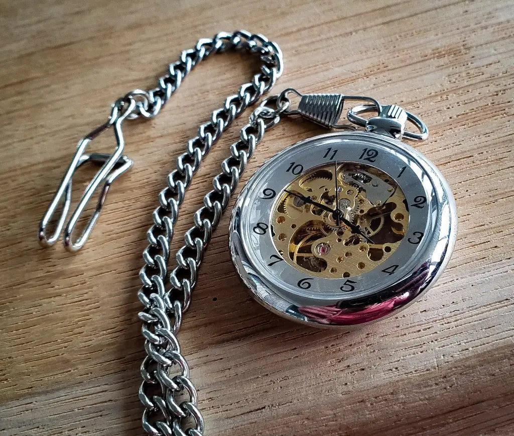 Retro pocket watch skeleton silver - pocketwatch