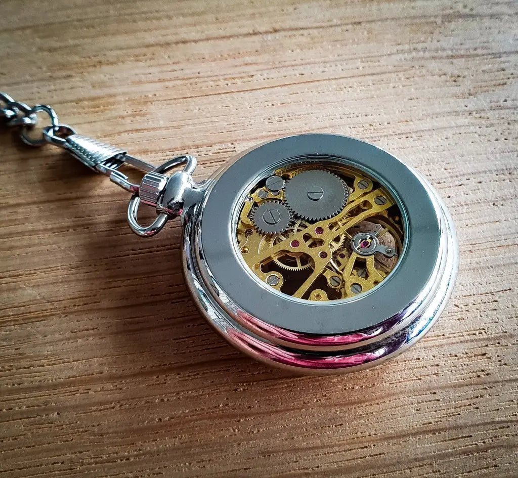 Retro pocket watch skeleton silver - pocketwatch