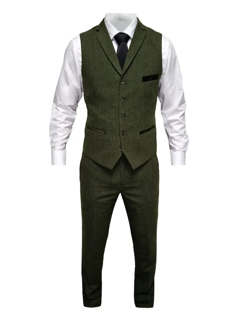 TAVERNY Chief - Heren pak Olive tweed - driedelig pak