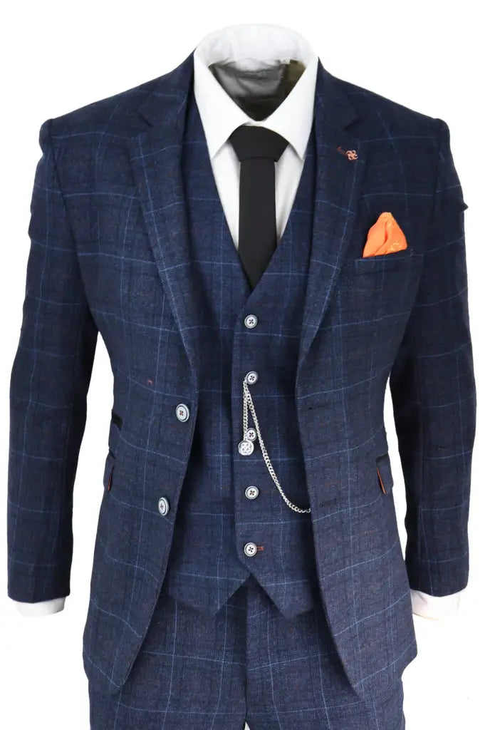 Driedelig tweed pak Cody blue - 44/XS - driedelig pak